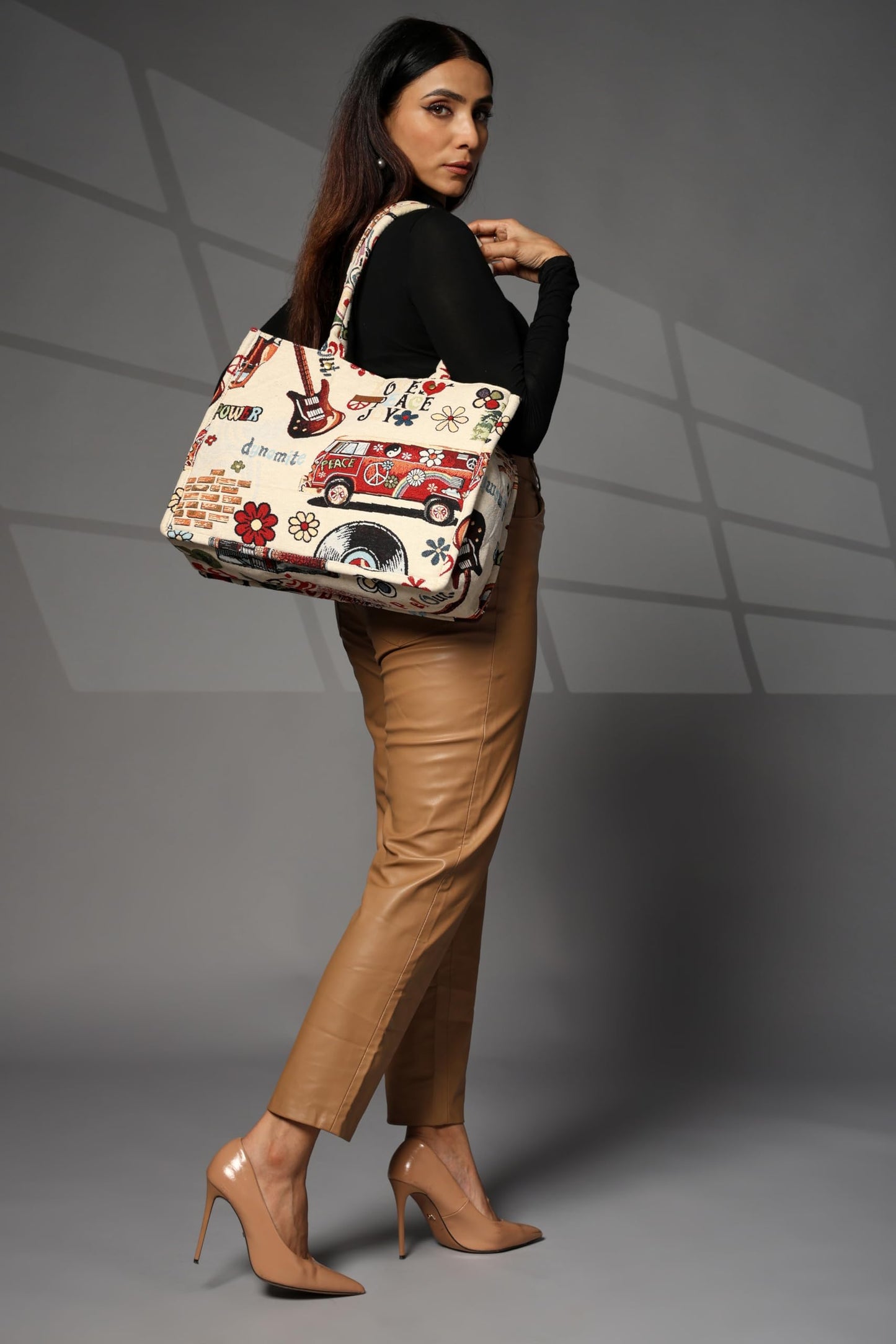 ENSAC Cotton Jacquard Tote Bag for Women, Stylish Handbag for women with Zip Closure | Fit for Office Bag, College, Travel Use | Handcrafted in India