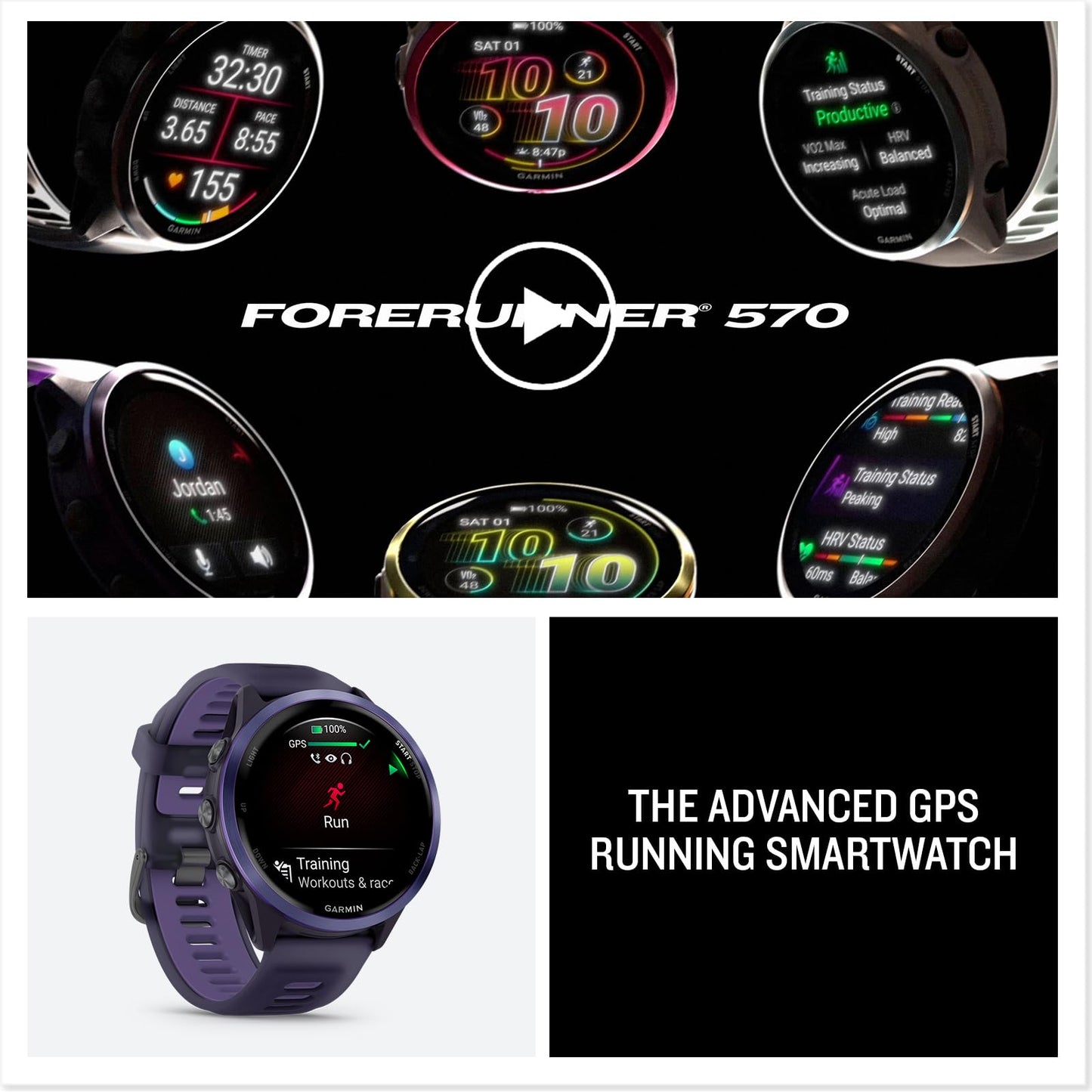 Garmin® Forerunner® 570, 47mm, Advanced GPS Running and Triathlon Smartwatch, AMOLED Display, Training and Recovery Features, Indigo Aluminum with Translucent Imperial Purple/Indigo Band