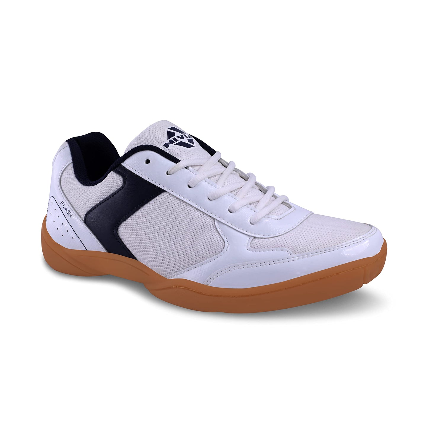 Nivia Flash Shoe Badminton Shoes for Mens, Rubber Sole with PVC Synthetic Leather Upper and mesh for Sports, Badminton, Volleyball, Squash, Table Tennis, (White Blue) UK - 7
