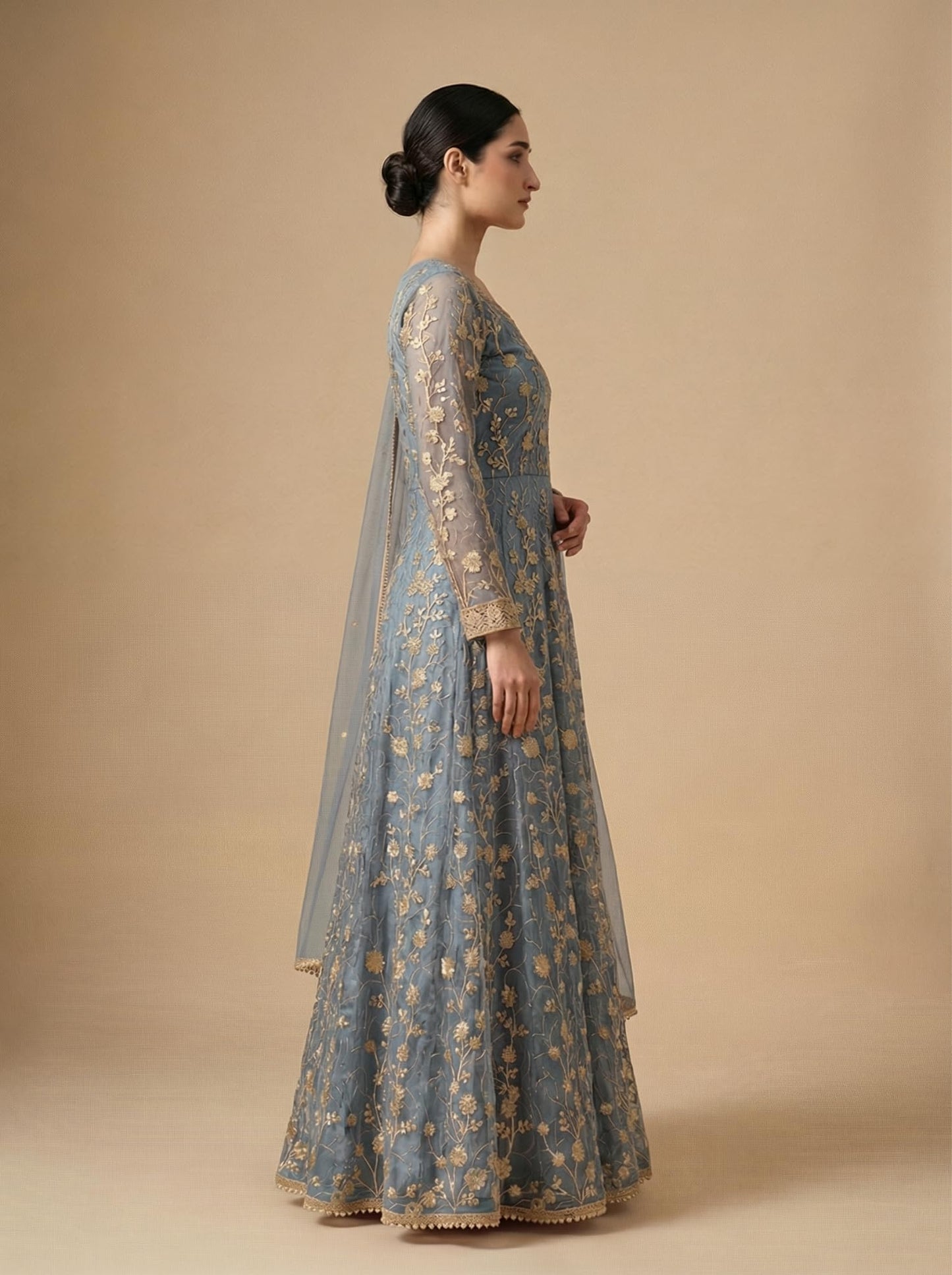 RUDRAPRAYAG Net And Santoon Embroidered Semi Stitched Ankle Length Anarkali Gown For Women
