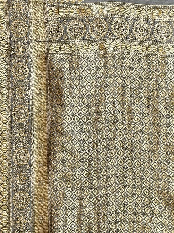 SAREE MALL Women's Grey Silk Blend Floral Printed Saree With Unstitched Blouse (SKRA26009_GIF)