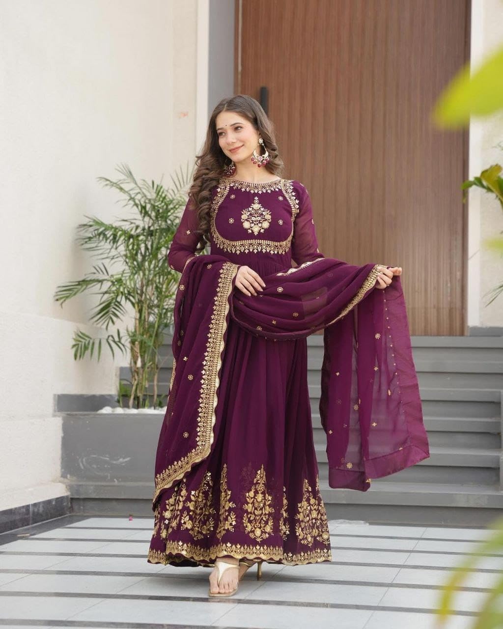 ANAGH APPARELS Premium Fox Georgette Anarkali Gown with Dupatta for Women | Embroidery Sequin Work | 3 Meter Flare | Full-Length 58” Ethnic Dress