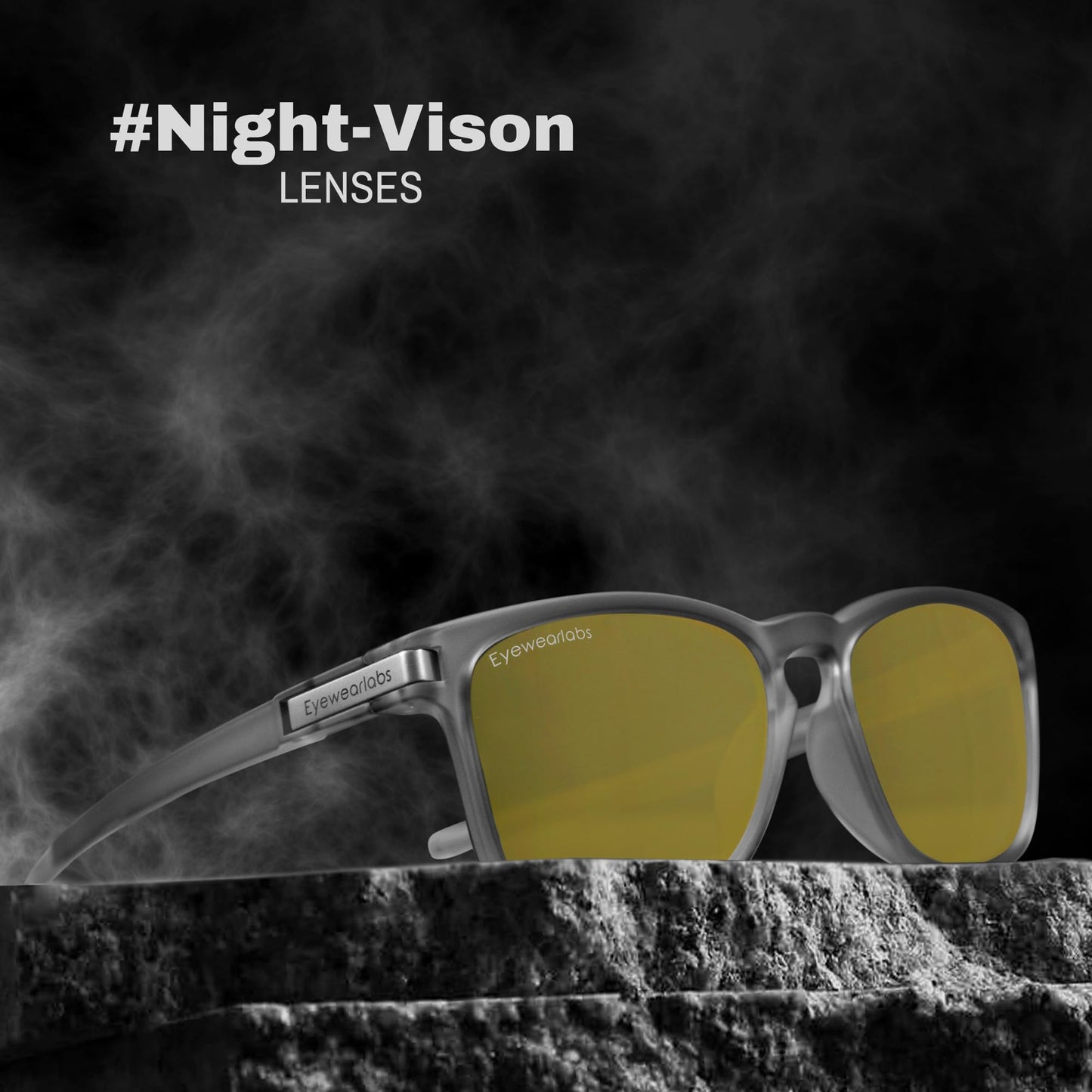 OKNO Eyewearlabs Sunglasses For Men & Women | Polarized Night Driving Yellow Full Rim Square Branded Stylish Spectacles | 100% UV Protection Shades | Cricket Sports Cycling Driving | Medium | Cypher