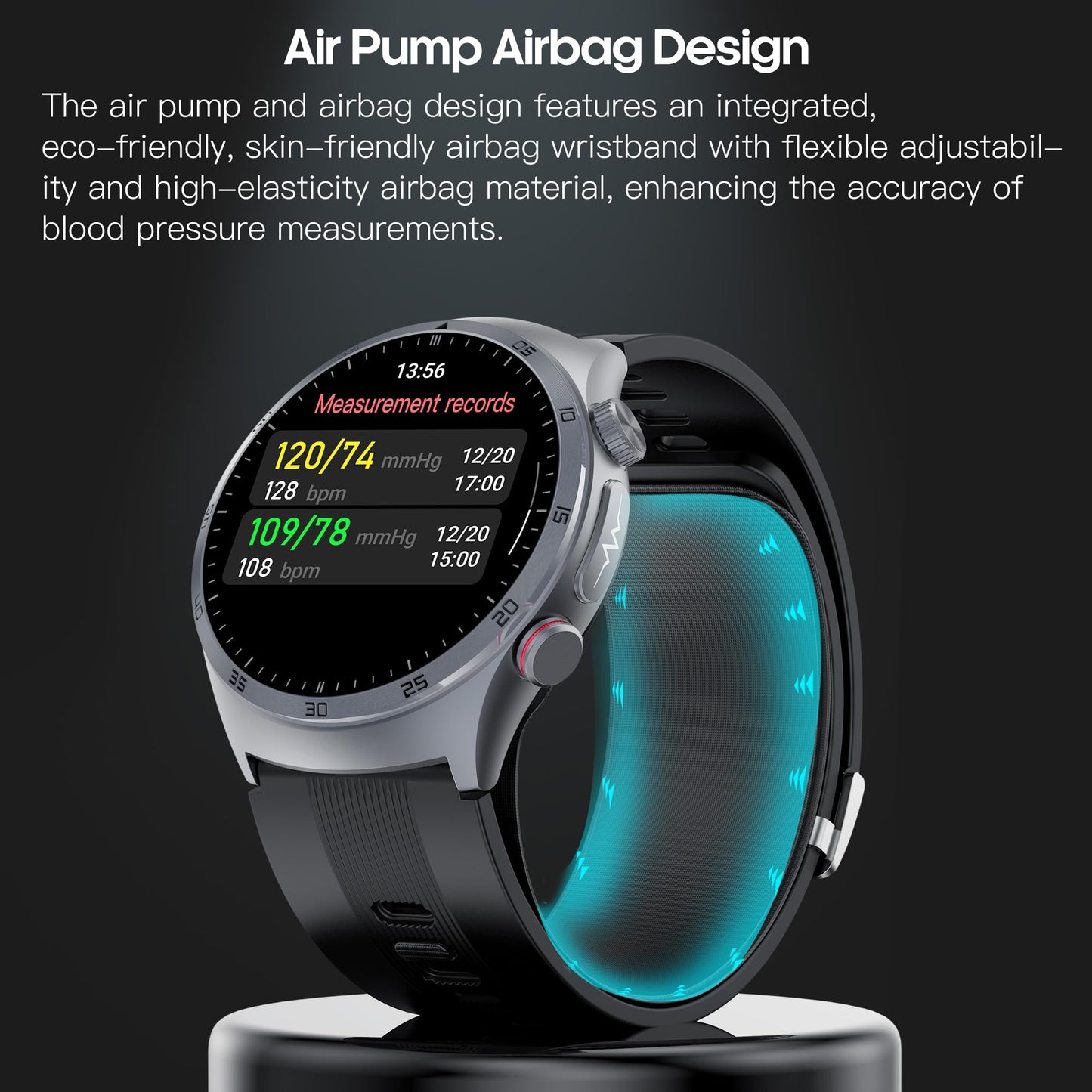 Yowow BIT Blood Pressure Smart Watch with Air Pump Airbag,Voice Broadcast (Answer/Make Calls), 1.43" AMOLED Fitness Tracker, Heart Rate/SpO2/Temperature/Sleep Monitor/Pedometer, Data Sharing