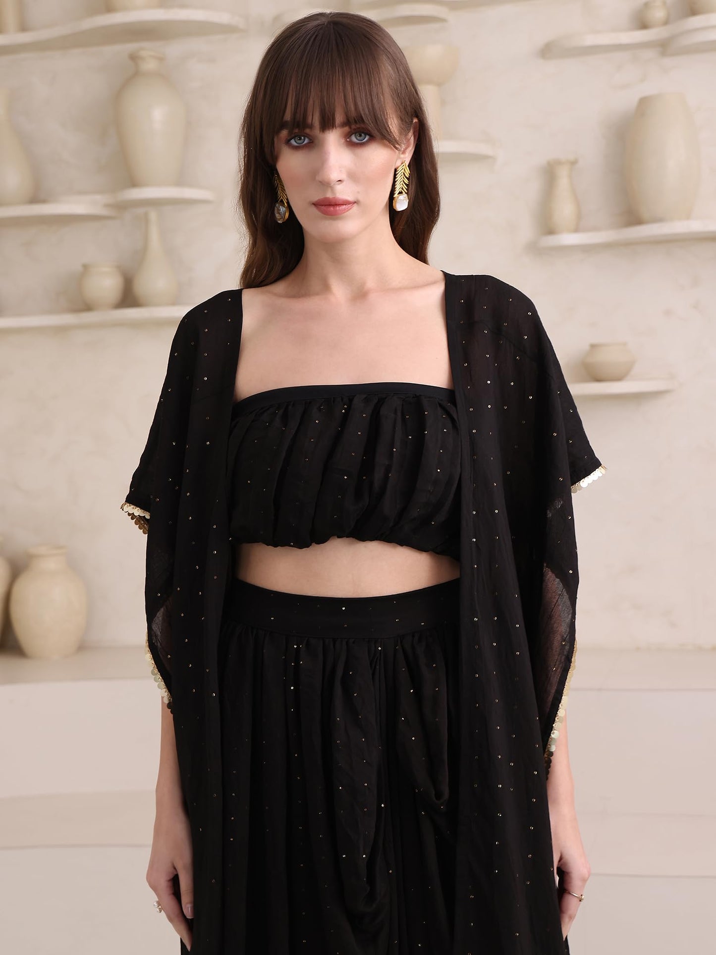 PURVAJA Women’s Maxi Fit & Flare Viscose Ethnic Co-Ords(Razy-030-S_Black)