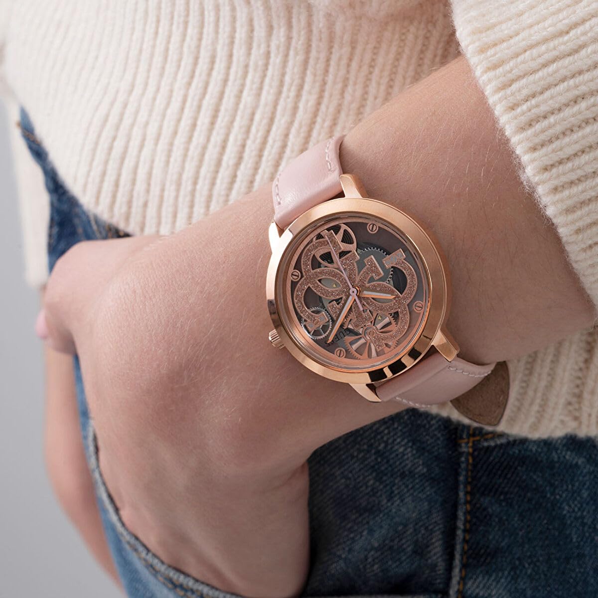 Guess Quattro Clear Collection Analog Gold Dial Women's Watch-GW0383L2