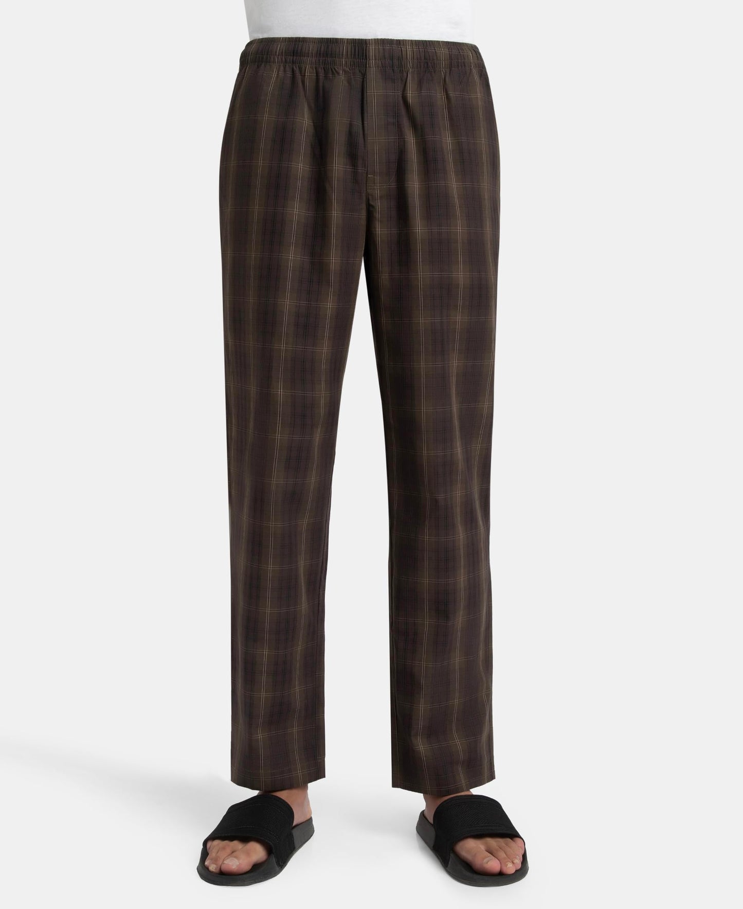 Jockey 9009 Men's Super Combed Cotton Woven Fabric Regular Fit Checkered Pyjama with Side Pockets_Olive Black_S