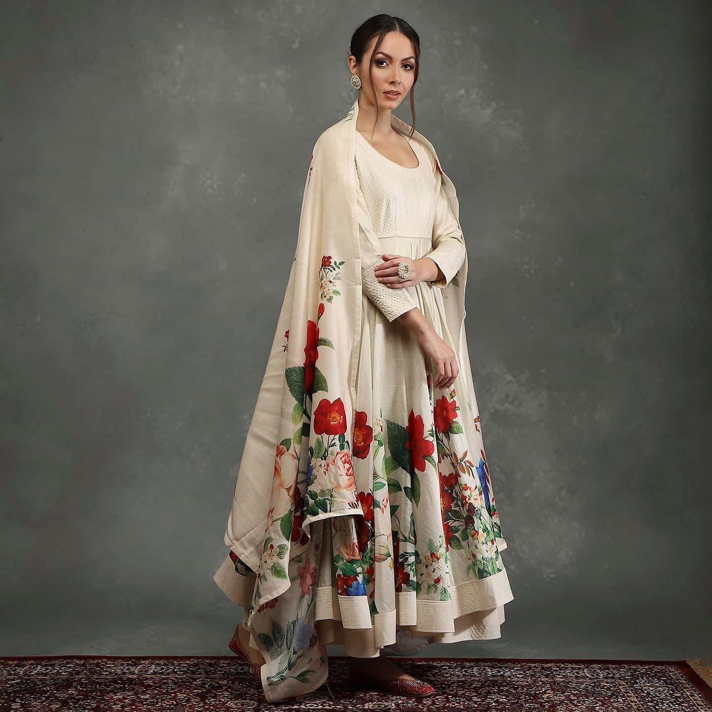 BIBA Women's Silk Chanderi Kurta Sets (CKD10961AW24OWHT_White