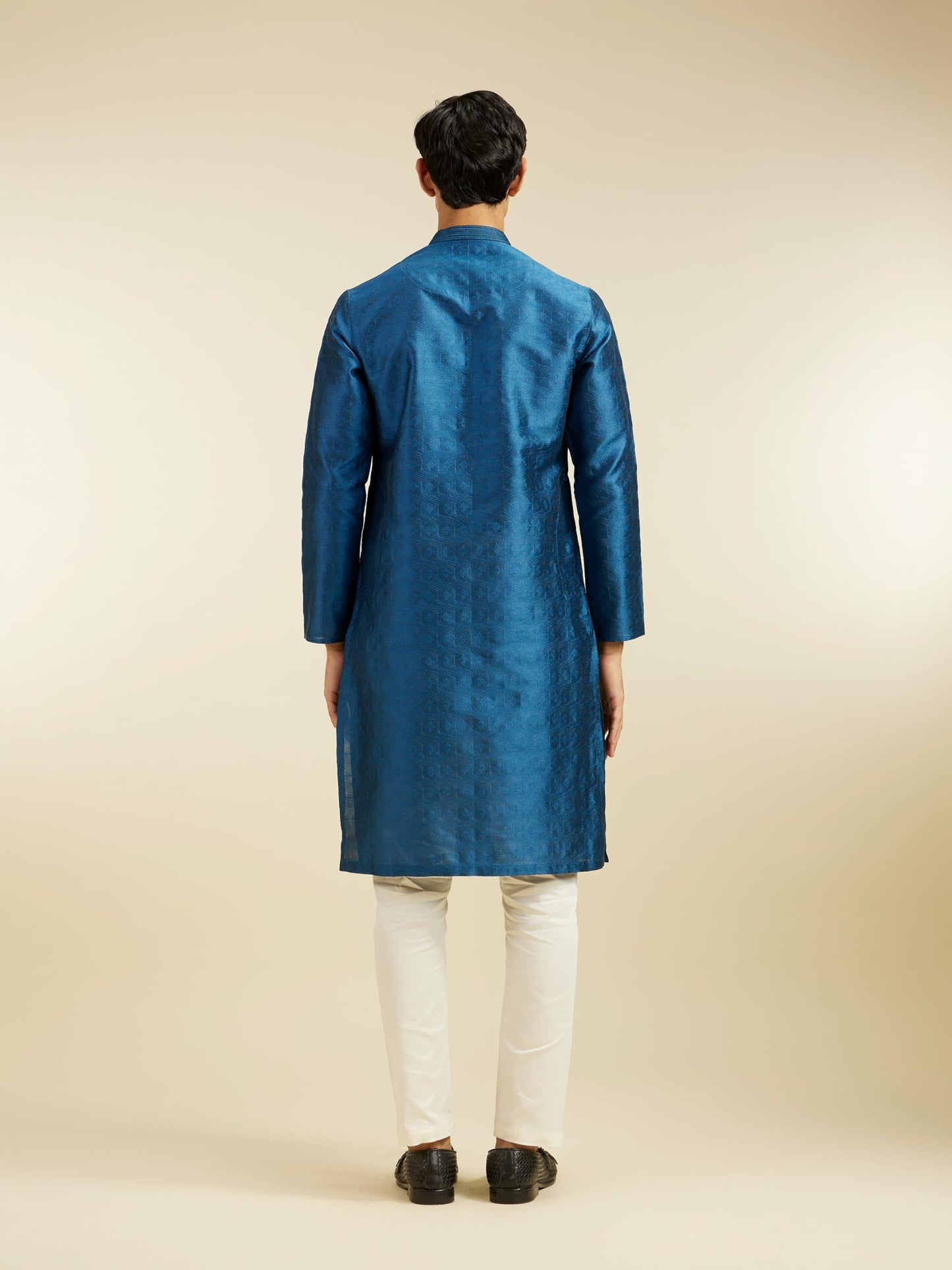 DIWAS BY MANYAVAR Men's Art Silk Jacquard| Self Design Kurta (Teal Blue,XL)