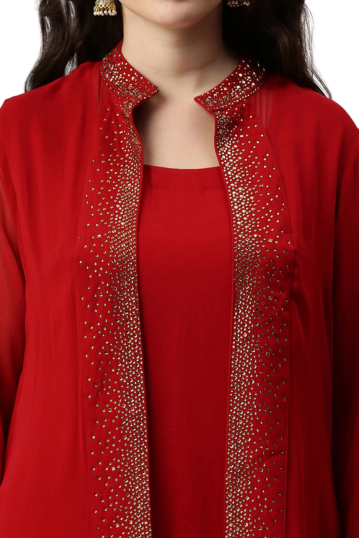 Soch Red Pure Georgette Embroidered Chudidar Set