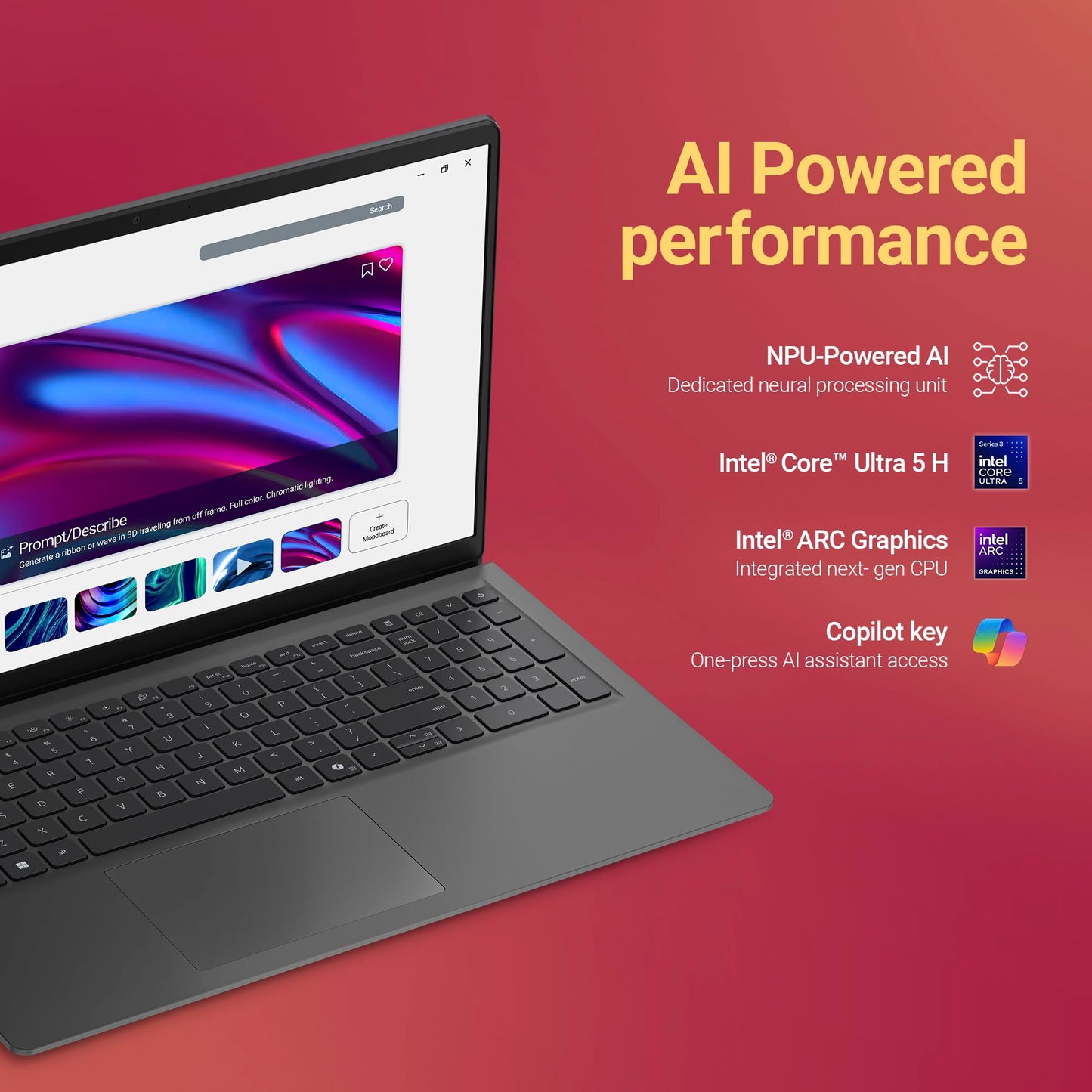 Dell 15 AI Powered Laptop, Intel Core Ultra 5 225H, 8GB DDR5 RAM, 512GB SSD, 15.6" FHD Anti-Glare Display, Intel Arc Graphics, Standard Keyboard, Dedicated Copilot Key, Black, Win11 Home + MSO H&S'24