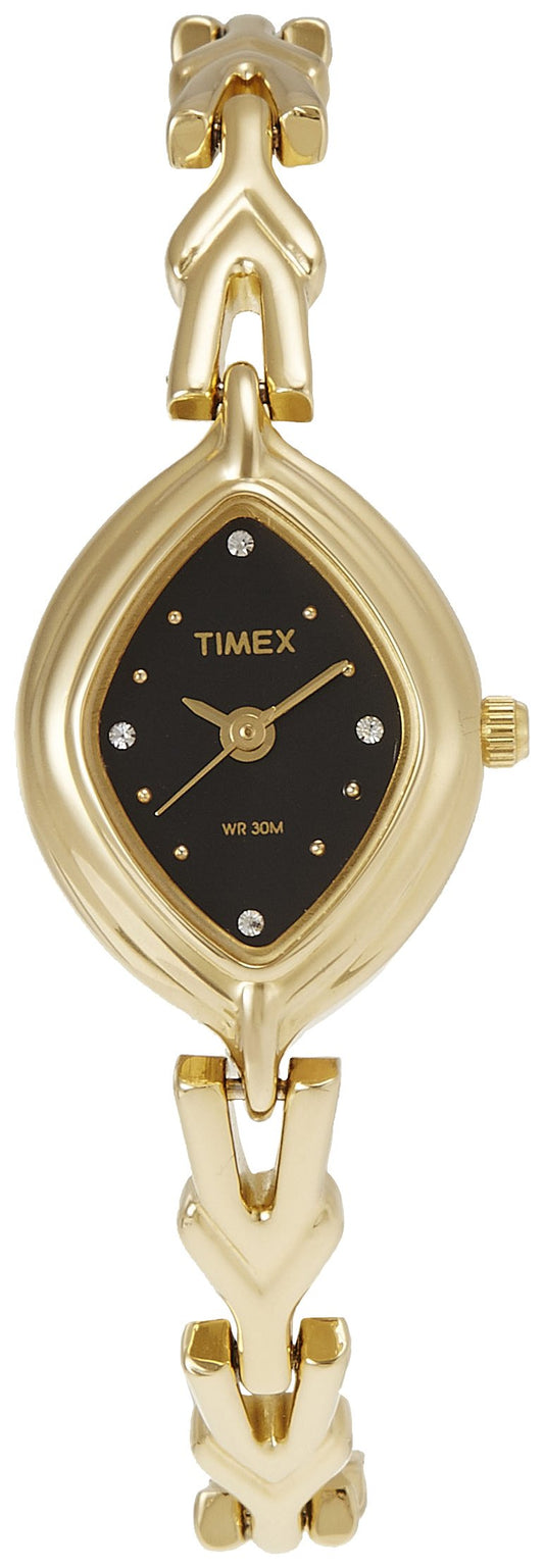 TIMEX Classics Analog Watch for Women with Black Oval Dial & Gold Brass Bracelet Band Water Resistant Women's Wrist Watches - LS04