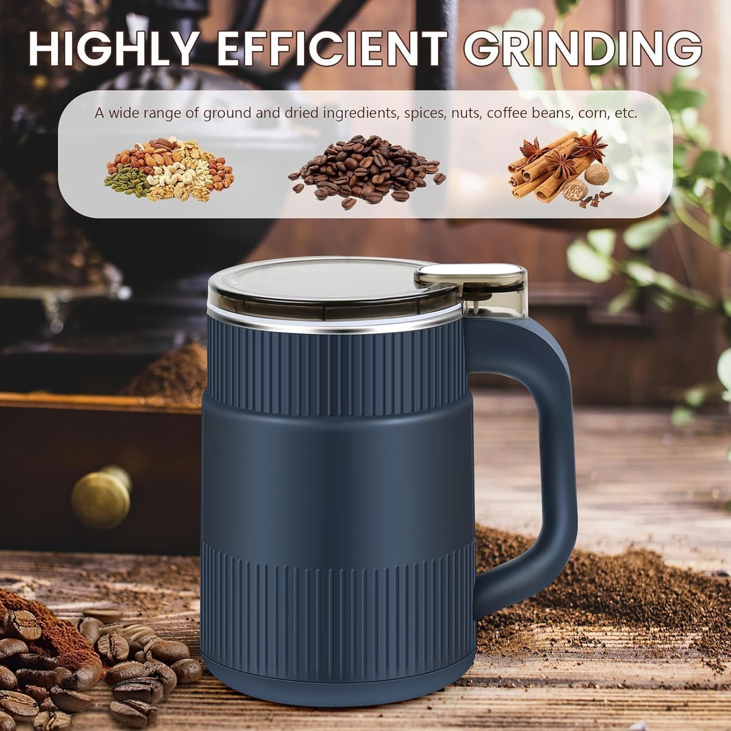 Portable Electric Grinder for Spices, Coffee, Herbs, and Grains – Stainless Steel Mini Mixer Grinder Machine for Kitchen, Home – Small Size Masala Mixer with Powerful Motor (1, Blue Handle Coffee, M)