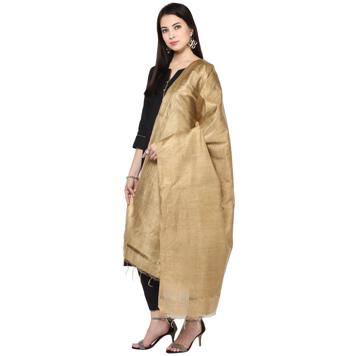 DUPATTA BAZAAR Women's Gold Silk Dupatta