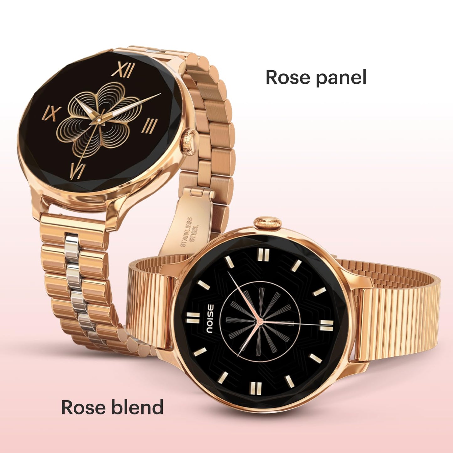 Noise Diva (Smartchoice) Smartwatch for Women with Diamond Cut Dial, Glossy Metallic Finish, AMOLED Display, New Metal Straps, 100+ Watch Faces, Female Cycle Tracker Smart Watch for Women (Rose Panel)