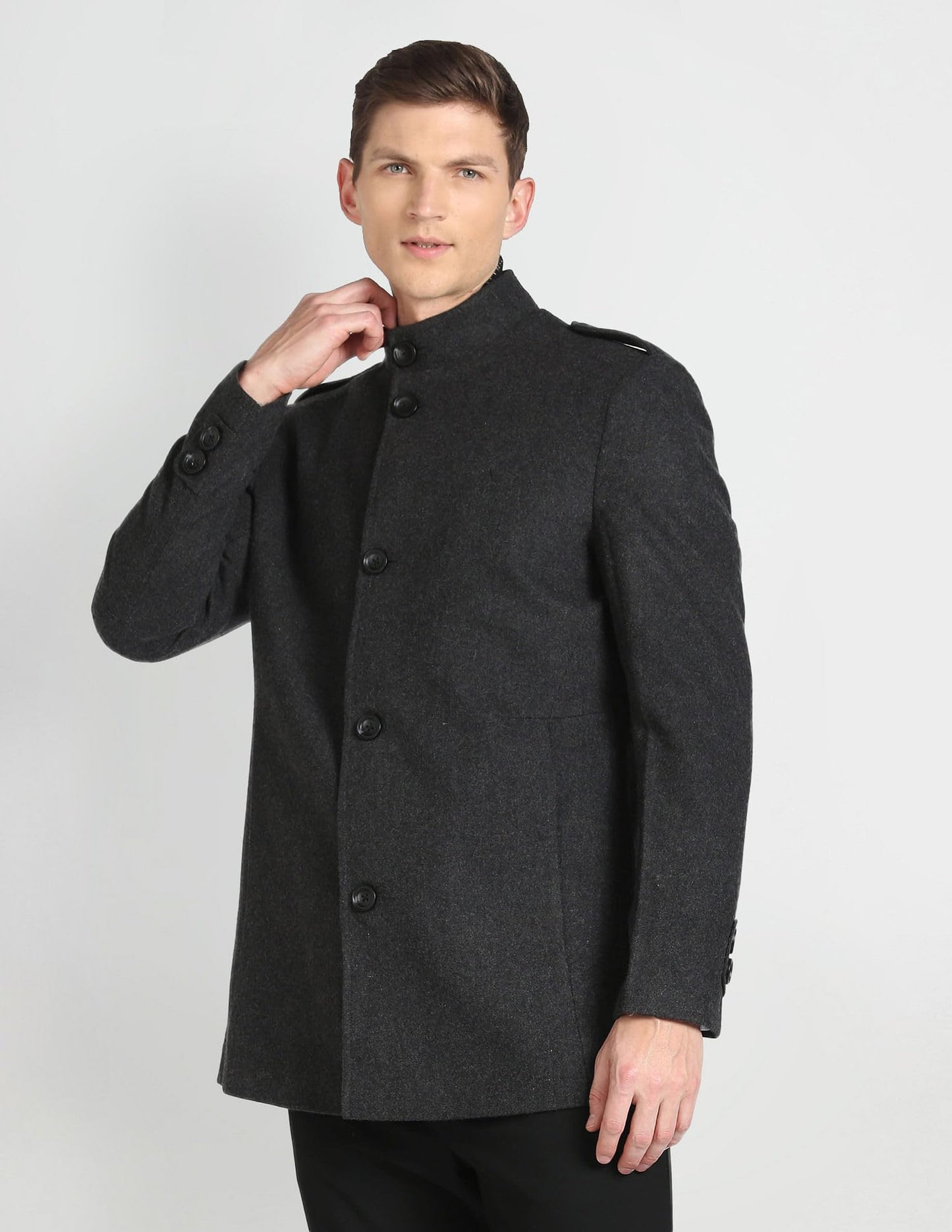 Arrow Wool Men's Standard Length Trench Coat (ASAGJK4797_Charcoal, 2XL