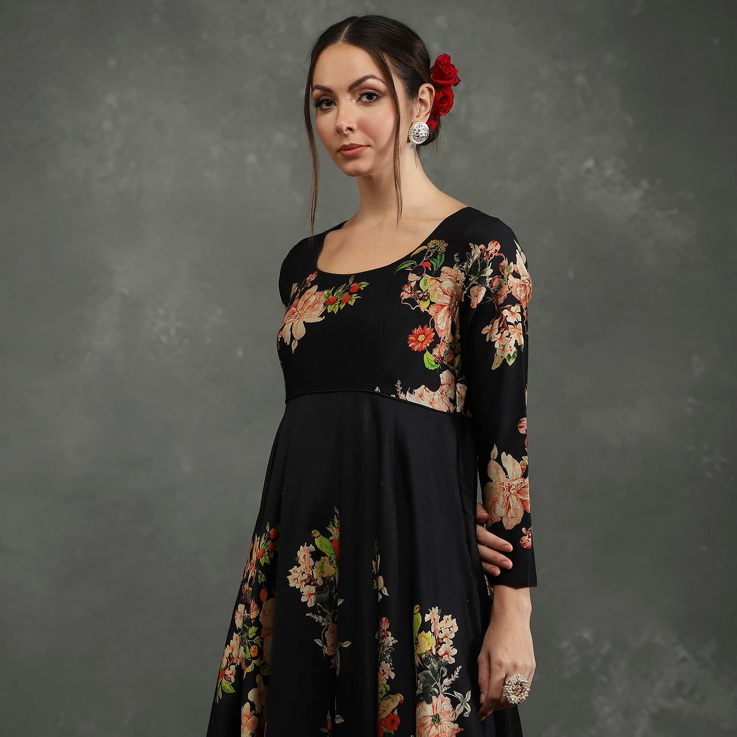 BIBA Women's Silk Chanderi Kurta Sets (CKD10960AW24BLK_Black