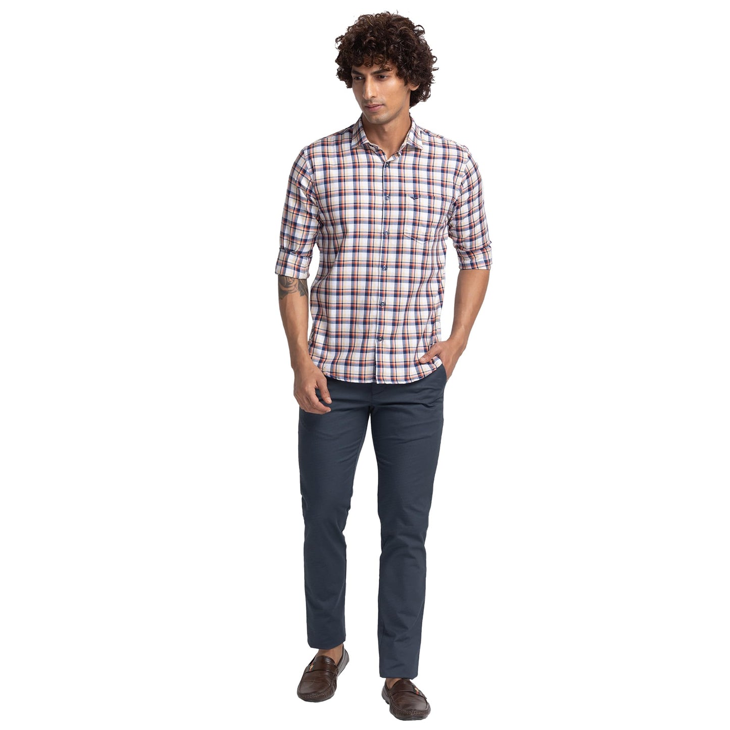 Park Avenue Printed Cotton Blend Slim Fit Men's Casual Trousers (Blue, Size_38)