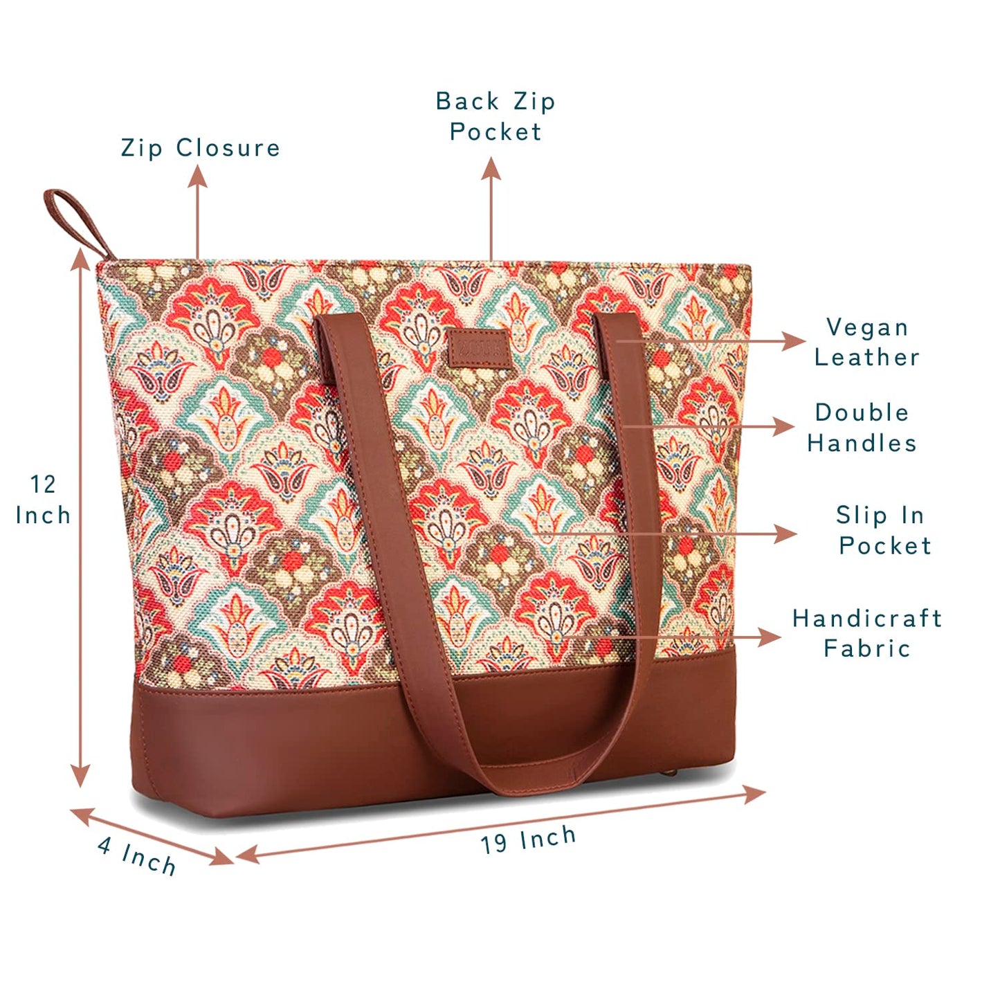 ZOUK Women's Handcrafted Mughal Art Multicolor Shoulder Tote Bag and Handbag for Office and College