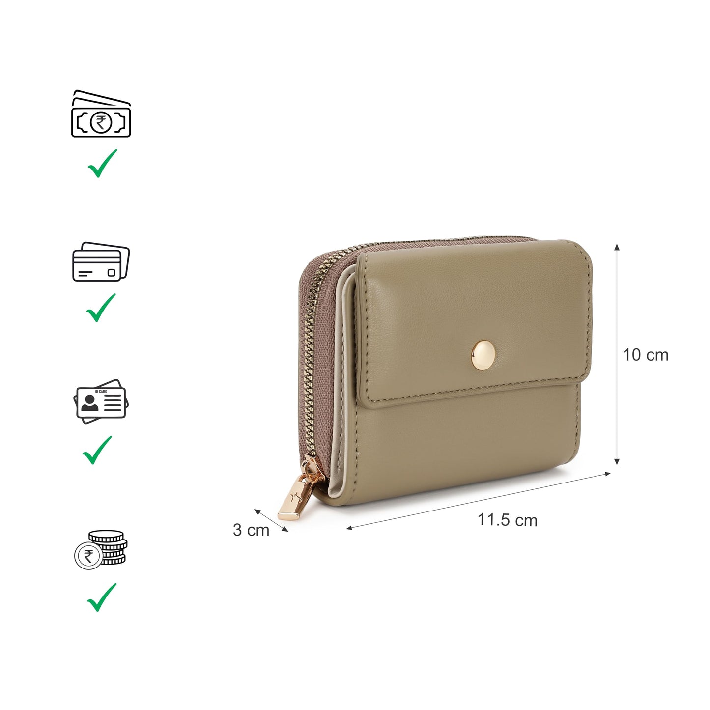 Fastrack Women's Mini Organizer Wallet | Flap Closure, Tri-Fold Design, Zip Coin Pocket, Card & Cash Slots | Compact & Organized | 6 Months Warranty