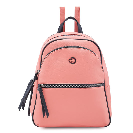 Caprese Mia Casual Backpack, Medium | Fashion Backpack for Women with Multiple Compartments, Adjustable Shoulder Strap, Tassel Key Chain & Secure Zip Closure | for Everyday Outings and Travel (Coral)