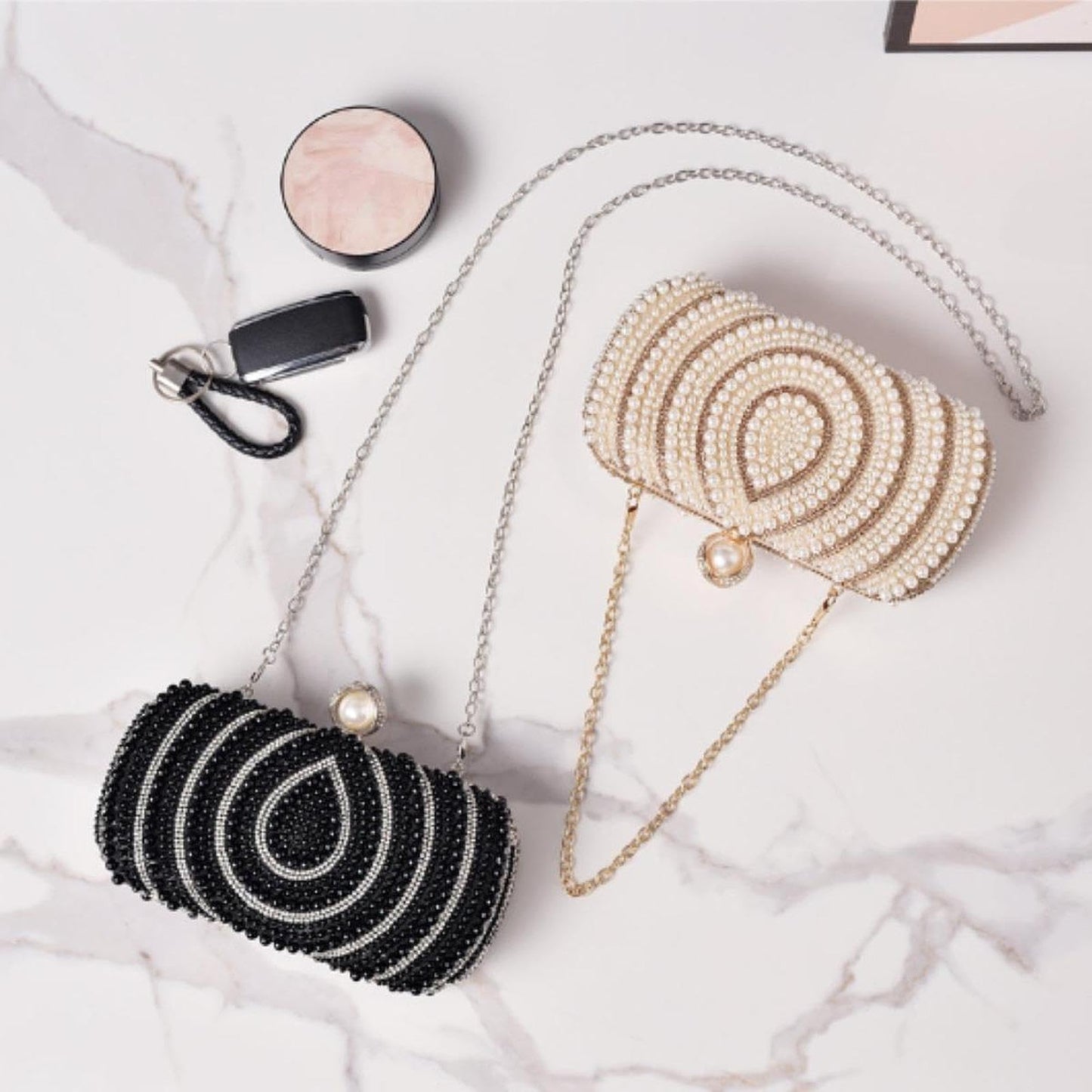 Enakshi® Evening Handbag Cocktail Lady Clutch Wallet Handbag with Chain Pearl Handbag beige|Clothing, Shoes & Accessories | Womens Handbags & Bags