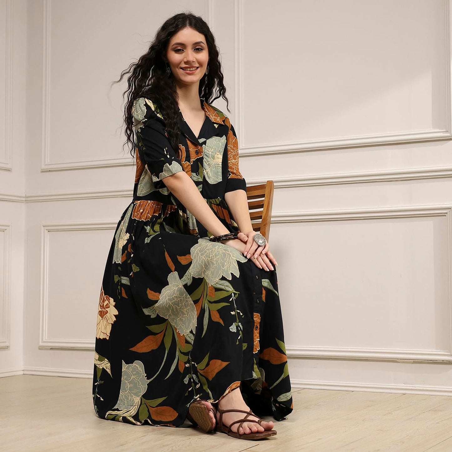 BIBA Women's Rayon Straight Knee-Length Dresses