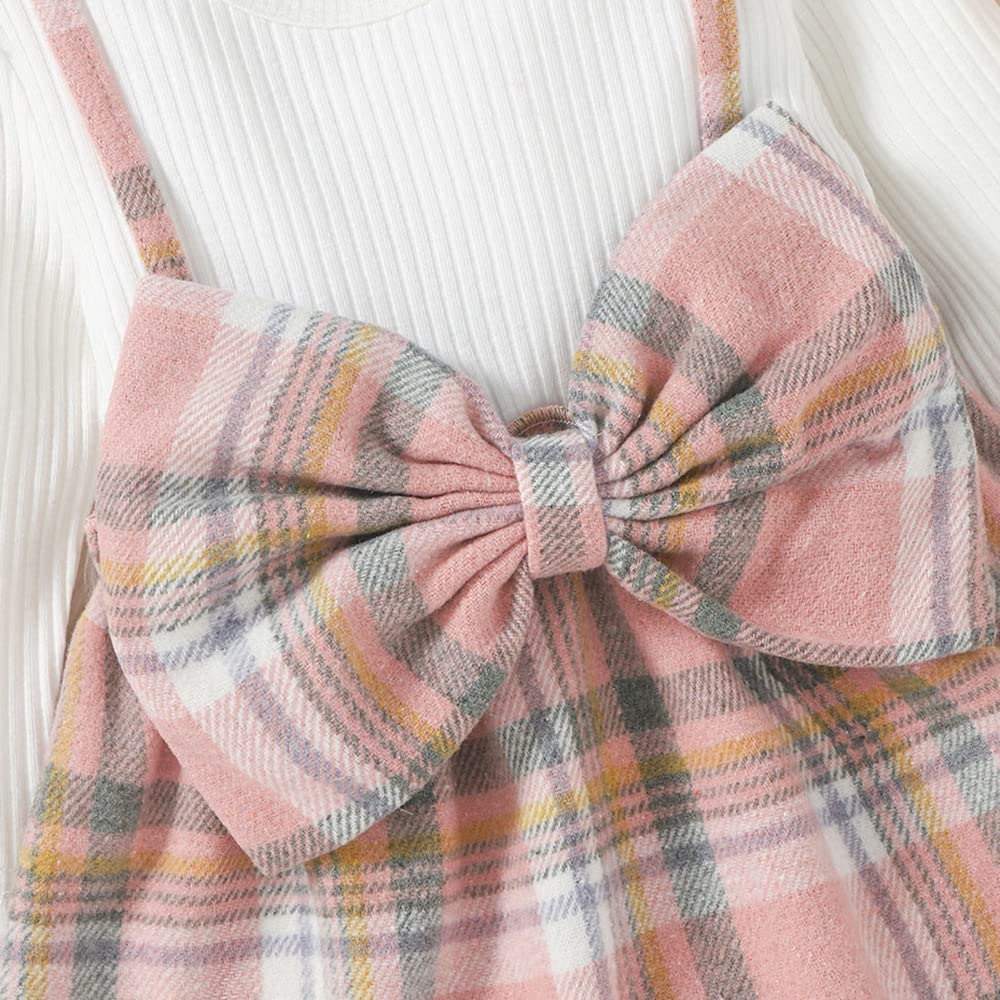 Hopscotch Girls Check Print Full-Sleeve Casual Dress with Headband In White Color for Ages 2-3 Years