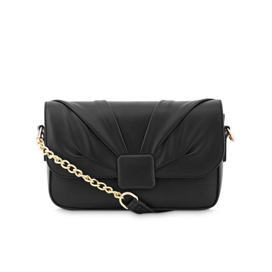 Fastrack Solid PU Zipper Closure Women's Party Sling Bag (Black, SMALL)