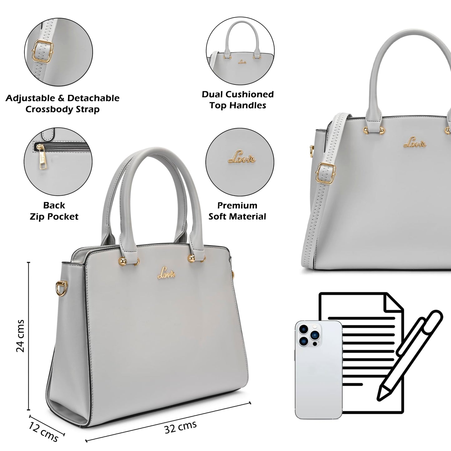 Lavie Women's Ushawu Medium Satchel Bag for Women | Satchel Handbag for Work | Ladies purse | Stylish Shoulder Bag | Gift for Women
