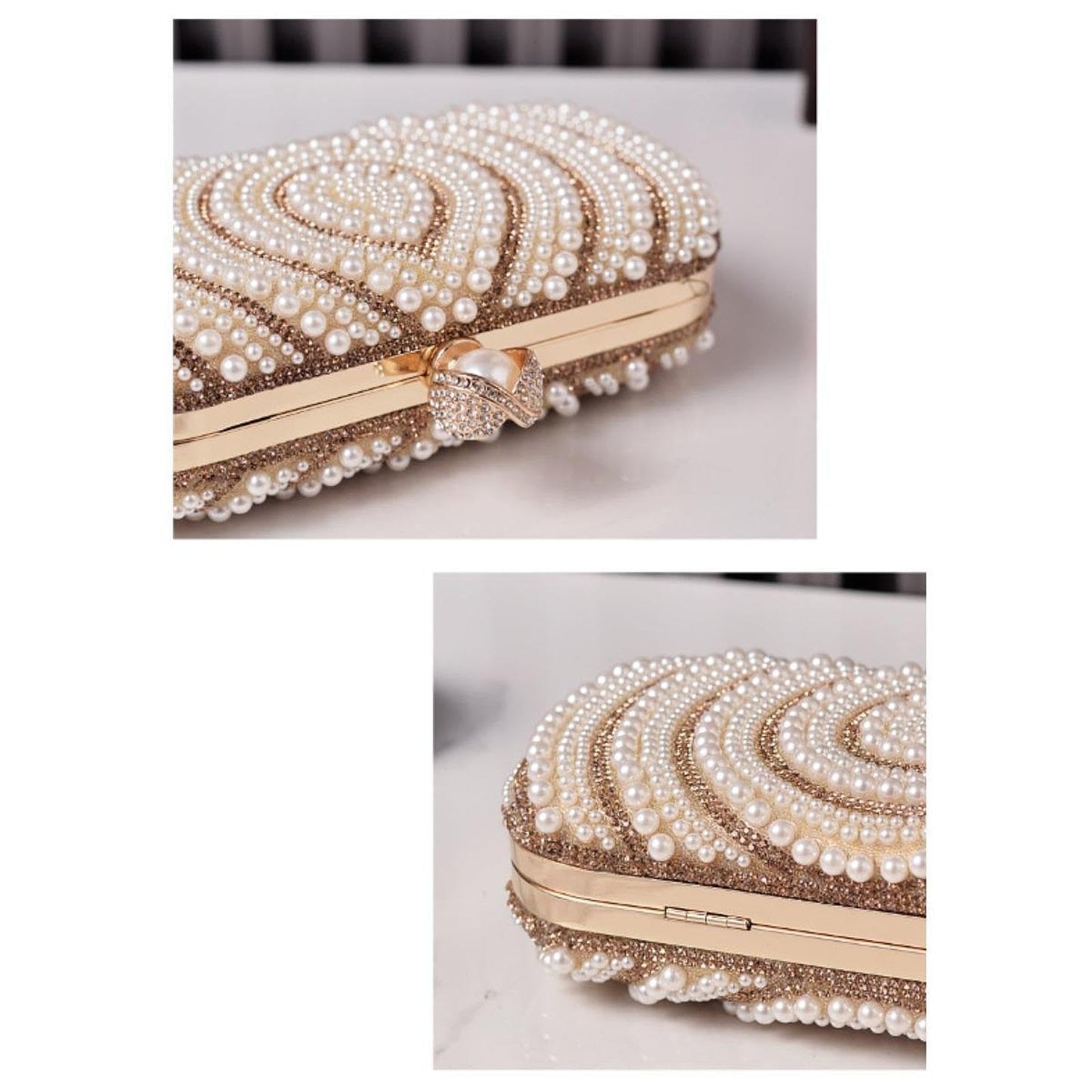 Enakshi® Evening Handbag Cocktail Lady Clutch Wallet Handbag with Chain Pearl Handbag beige|Clothing, Shoes & Accessories | Womens Handbags & Bags