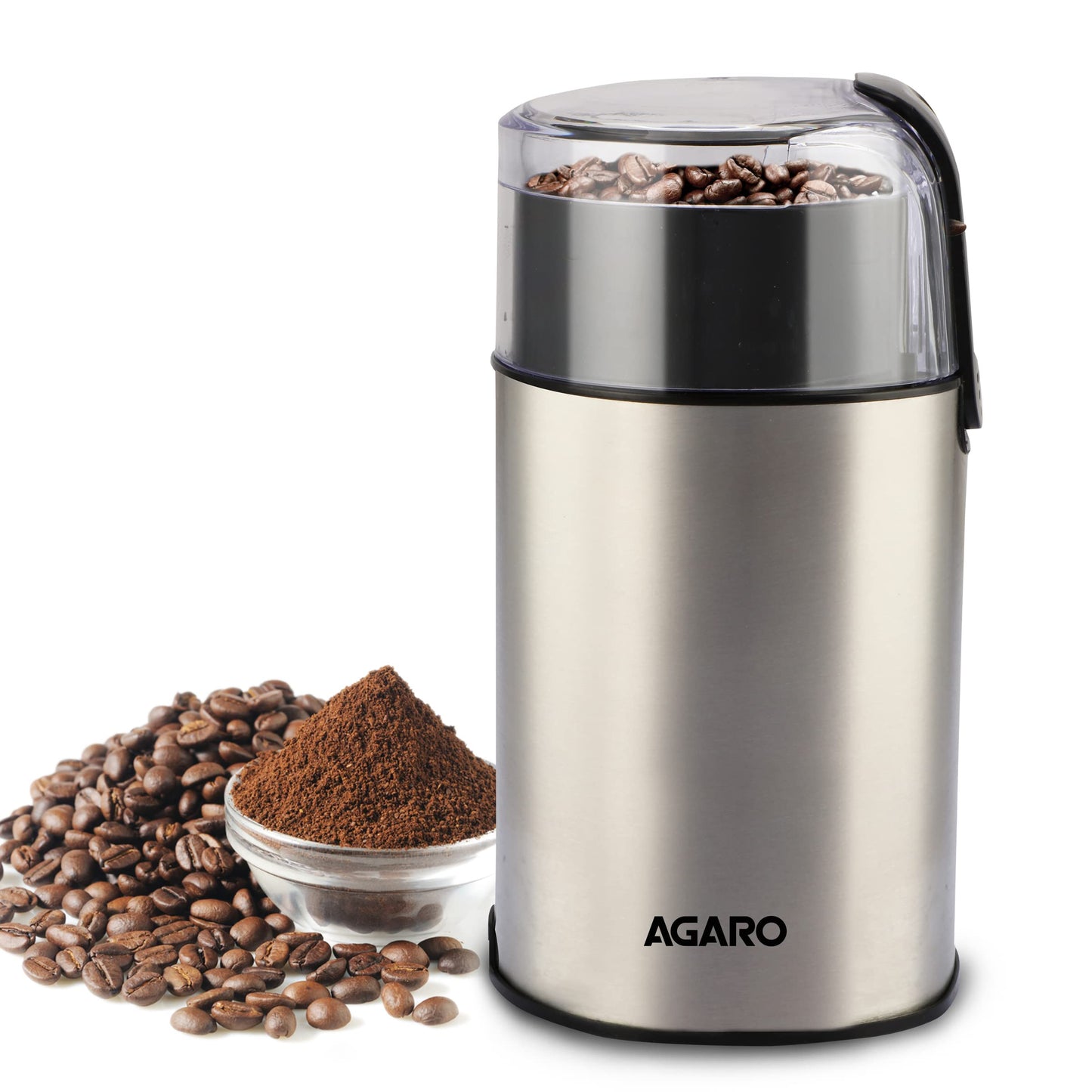 AGARO Grand Electric Coffee Grinder, Stainless Steel Blades, Grinds up to 60 Grams Dry Coffee Beans, Portable, Silver