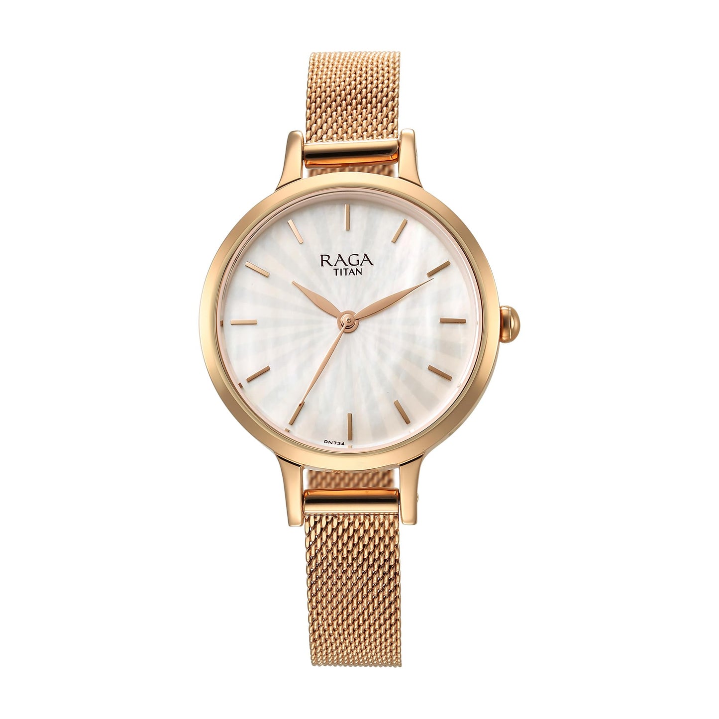 Titan Raga Power Pearls Quartz Analog Mother of Pearl Dial Rose Gold Metal Strap Watch for Women - NT2666WM01