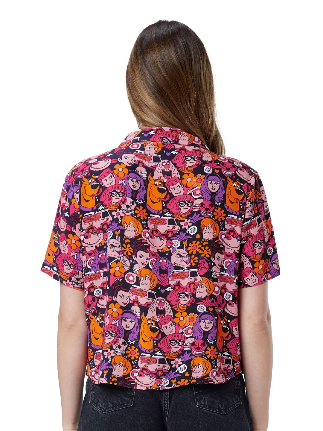 The Souled Store| Official Scooby Doo: The Gang Womens and Girls Shirts|Half Sleeve|Regular fit Graphic Printed|100% Cotton (Poplin) Black Color Women Hawaiian Shirts