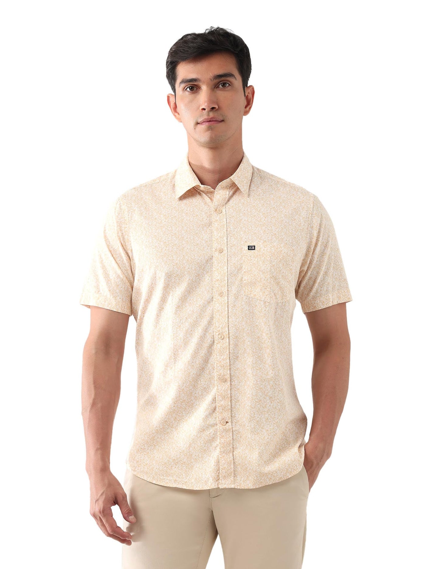 Arrow Sport Men's Leaves Regular Fit Shirt (ASAJSH1656_Light Yellow