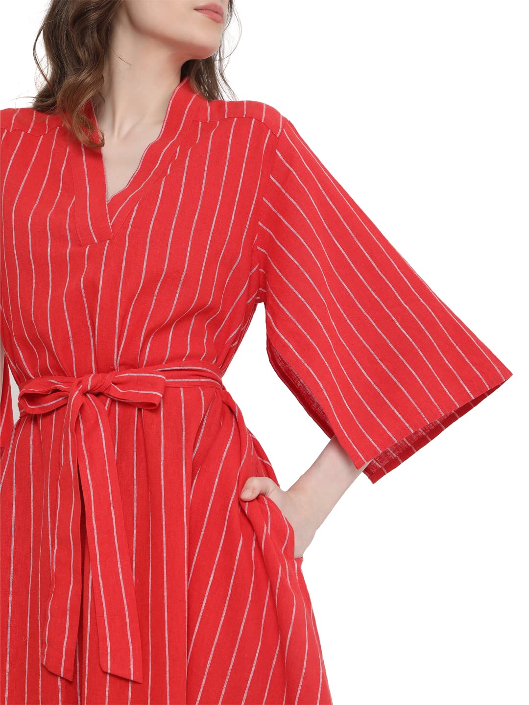 Vero Moda Women's Cotton Blend A-Line Calf Length Dress (10274812-Fiery Red_Fiery L)