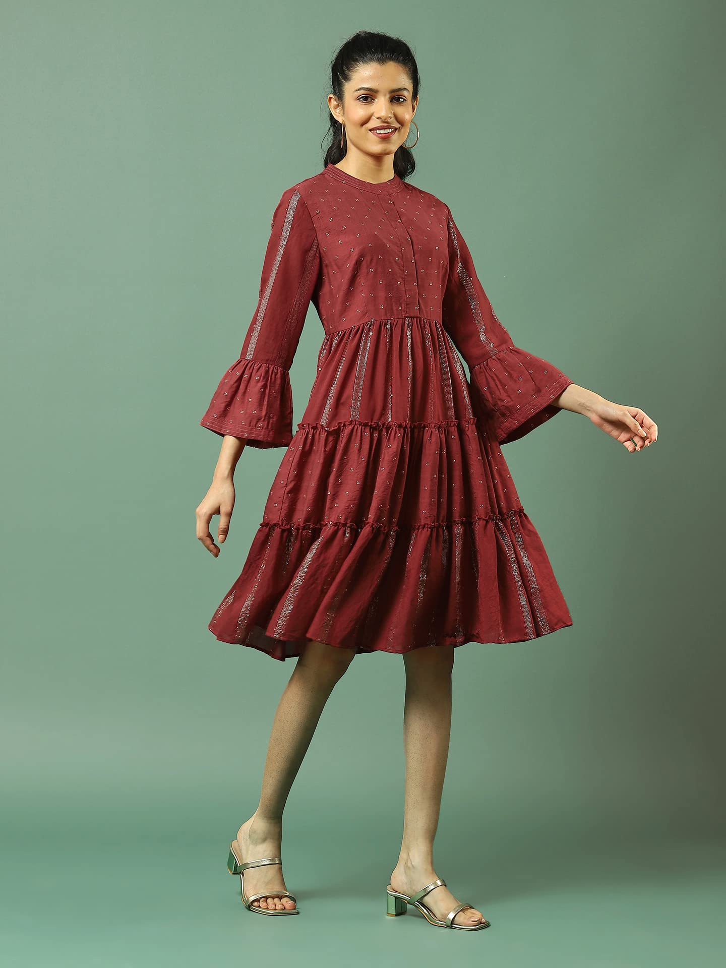 Aarke Ritu Kumar Women's Maxi Dress SDRVNX07N30436836-MAROON-L Red