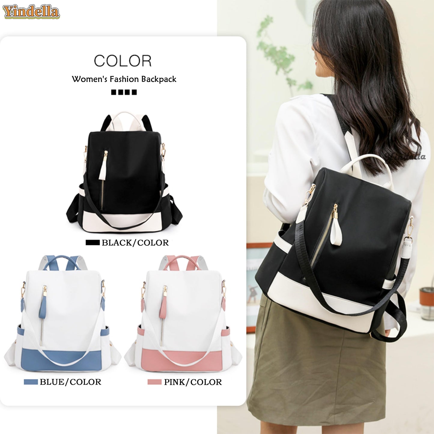 Yindella Women's Anti-Theft Fashion Backpack - Soft Leather Texture Large-Capacity Korean-Style Daypack Elegant Shoulder Fitting Backpack Purse for Travel and Collage Bag for Women and Girls (Blue)