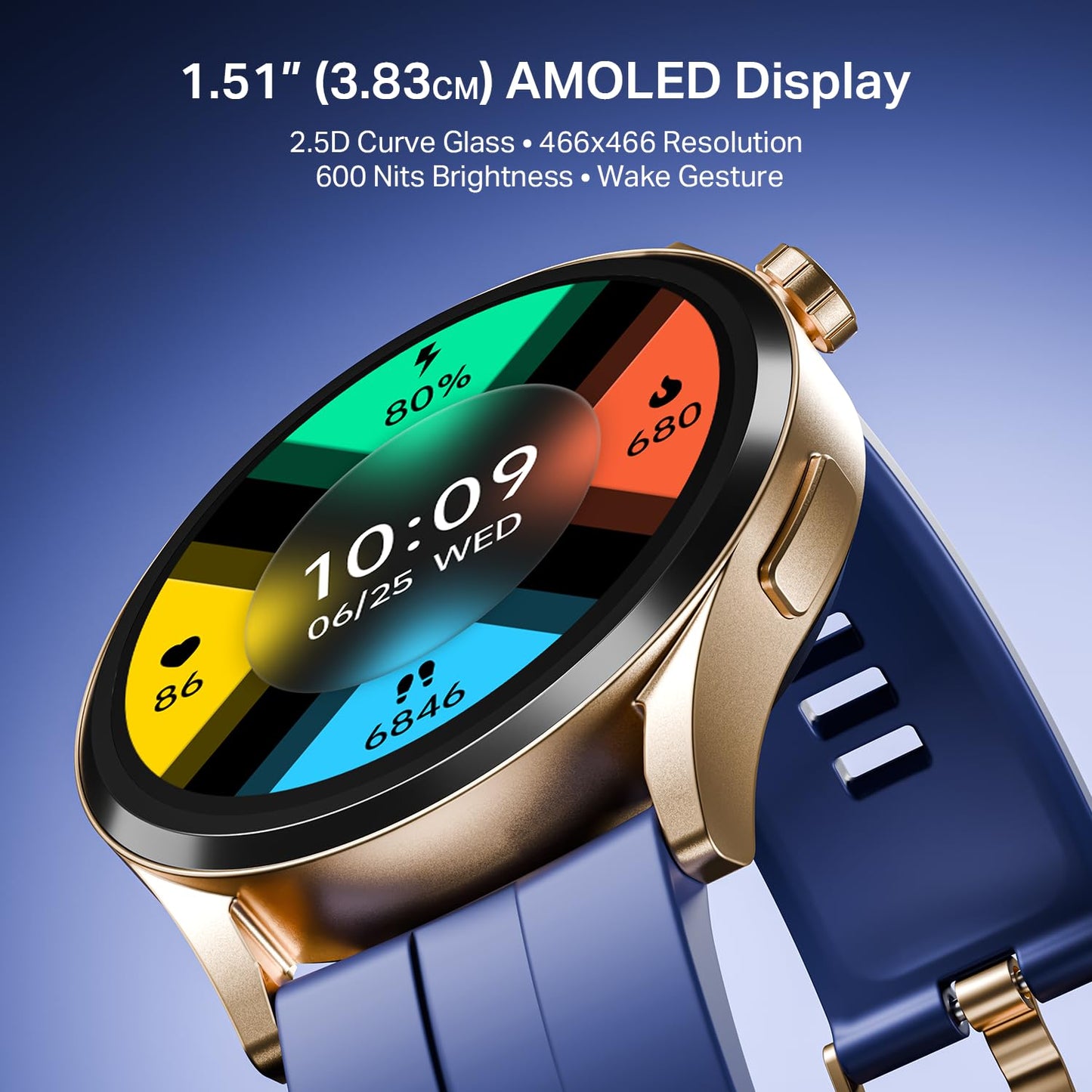 boAt Chrome Horizon, Video Watch Faces, 1.51” AMOLED Display, HRV & VO2 Max, Auto-Activity Detection, ASAP Charge, Advanced Bluetooth Calling, IP68, Heart Rate & SpO2 Monitor Smart Watch(Royal Blue)
