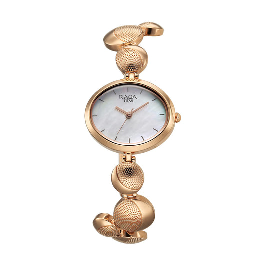 Titan Raga Power Pearls Quartz Analog Mother of Pearl Dial Metal Strap Watch for Women-NS2721WM01F