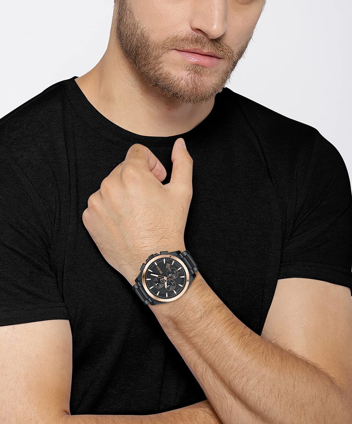 BOSS Mens Hugo Stainless Steel Grandmaster Analog Black Dial Watch-1513885