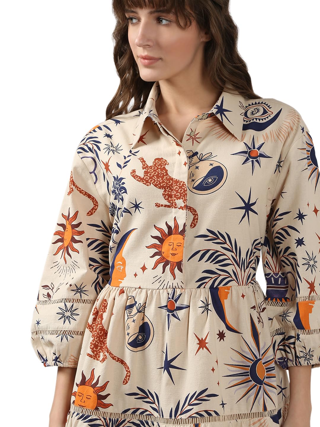 VERO MODA Women's Cotton Fit and Flare Off White Dress