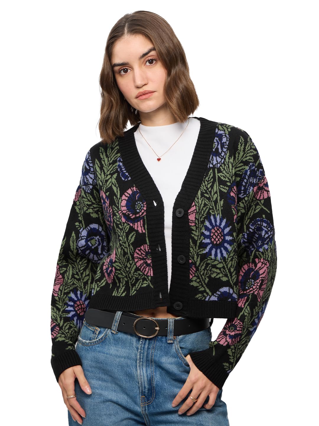 The Souled Store Sweater Cardigan : Zinnia Relaxed Fit Women and Girls Acrylic Knitted Sweater