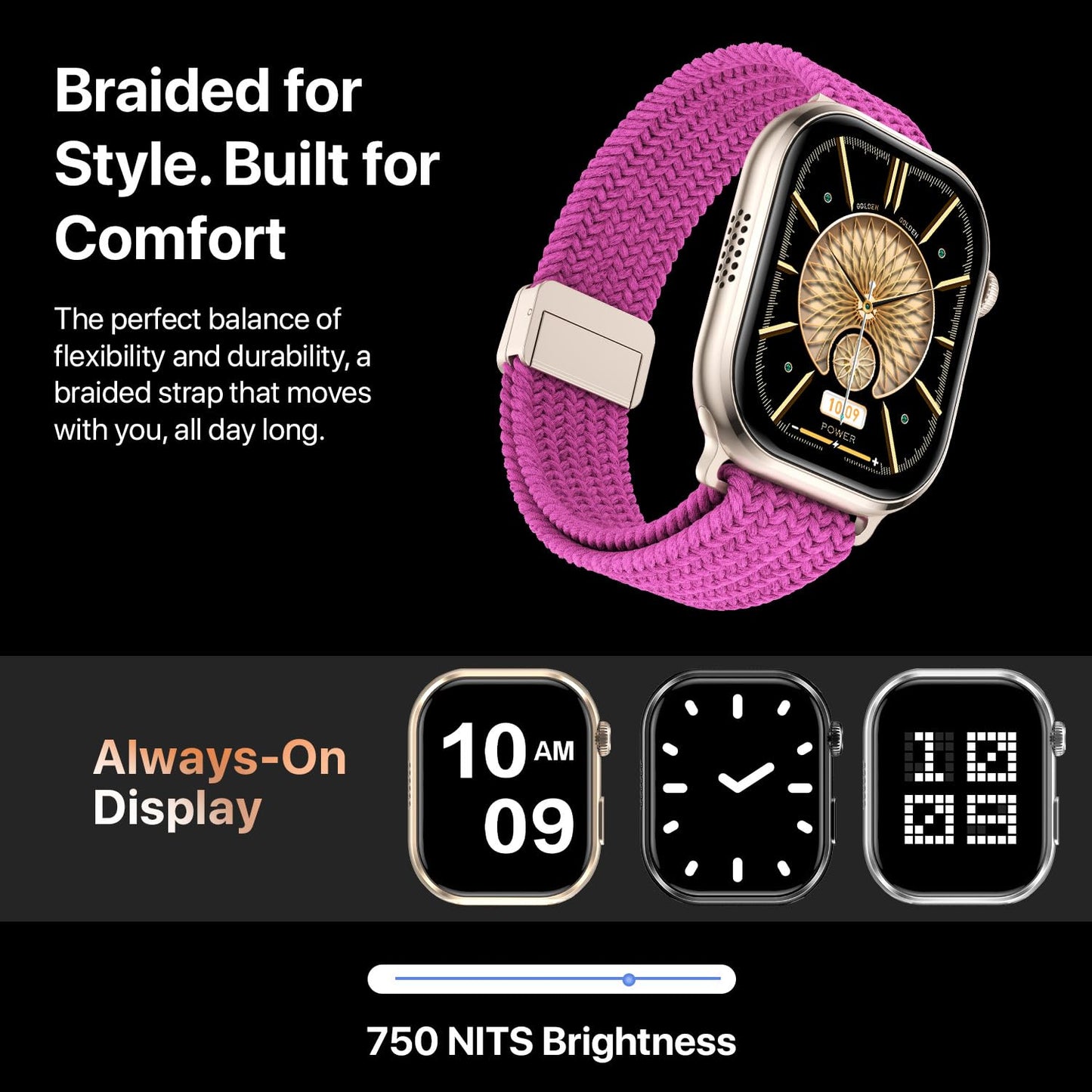 Fire-Boltt Brillia Pro Smart Watch with 51.3mm (2.02 inch) AMOLED Display, Bluetooth Calling, SpO2, Heart Rate Monitoring, 120+ Sports Modes, IP67 Waterproof, Long Battery Life (Pink Wave)