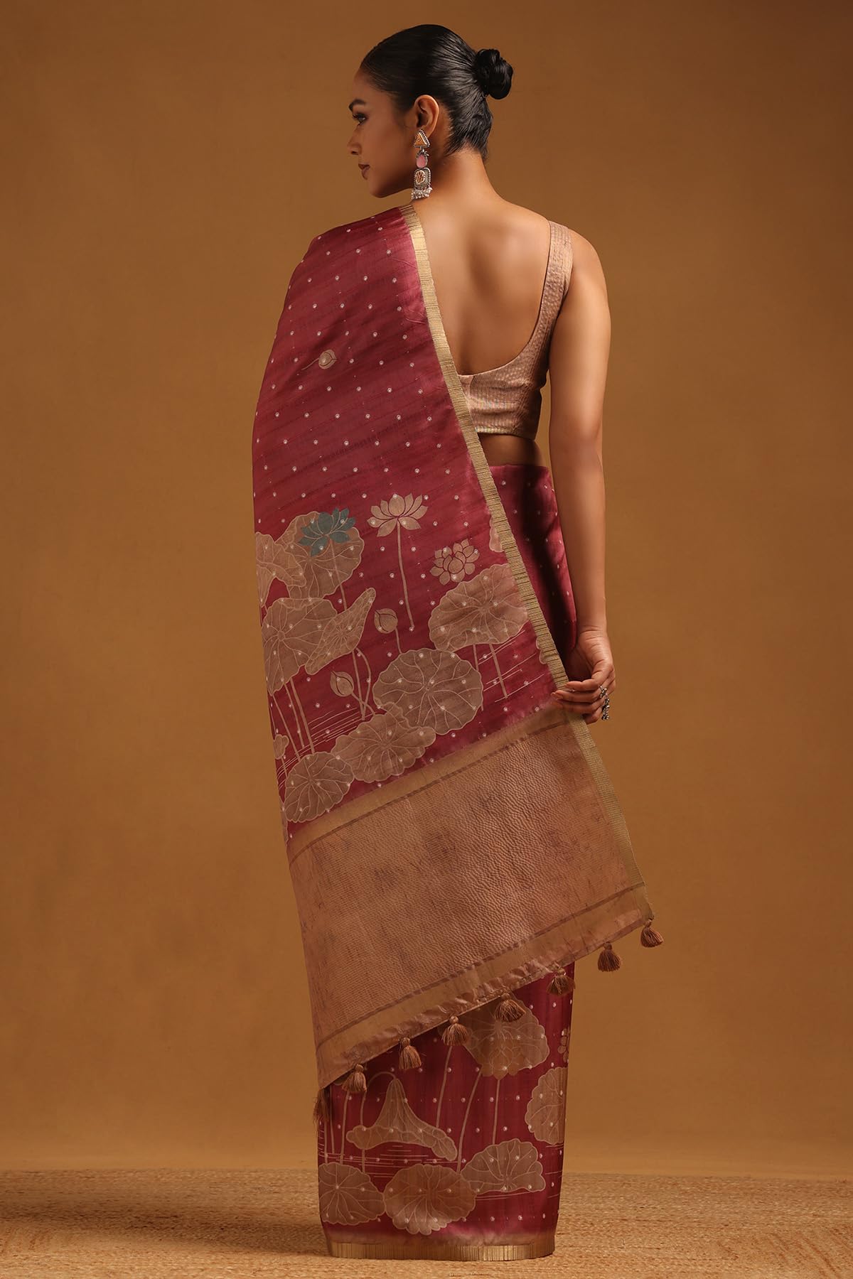 Soch Womens Onion Pink Tussar Botanical Saree