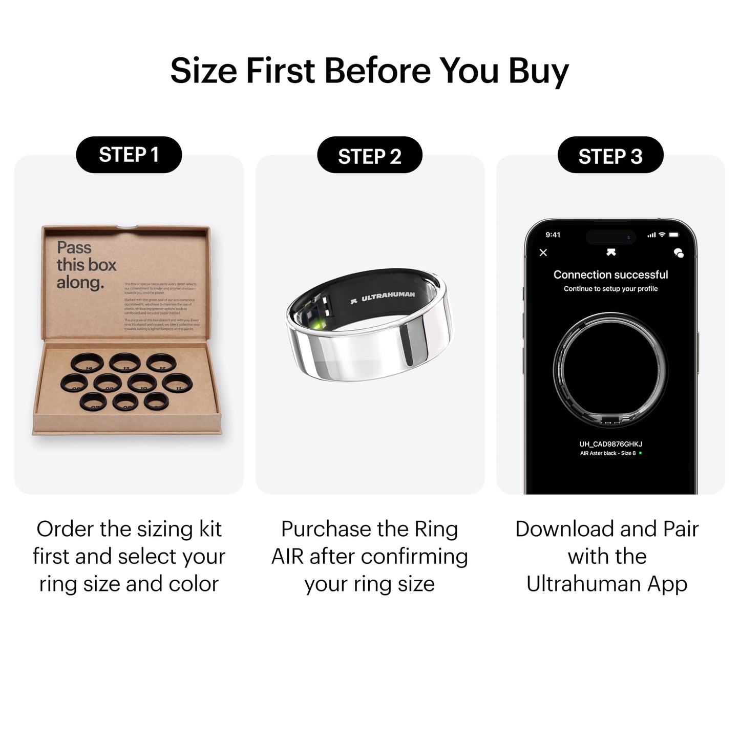 ULTRAHUMAN Ring AIR-Smart Ring Activity Tracker, Size First Sizing Kit,Sleep Tracker,Smart Ring for Men/Women,Fitness Tracker (Space Silver, 11)