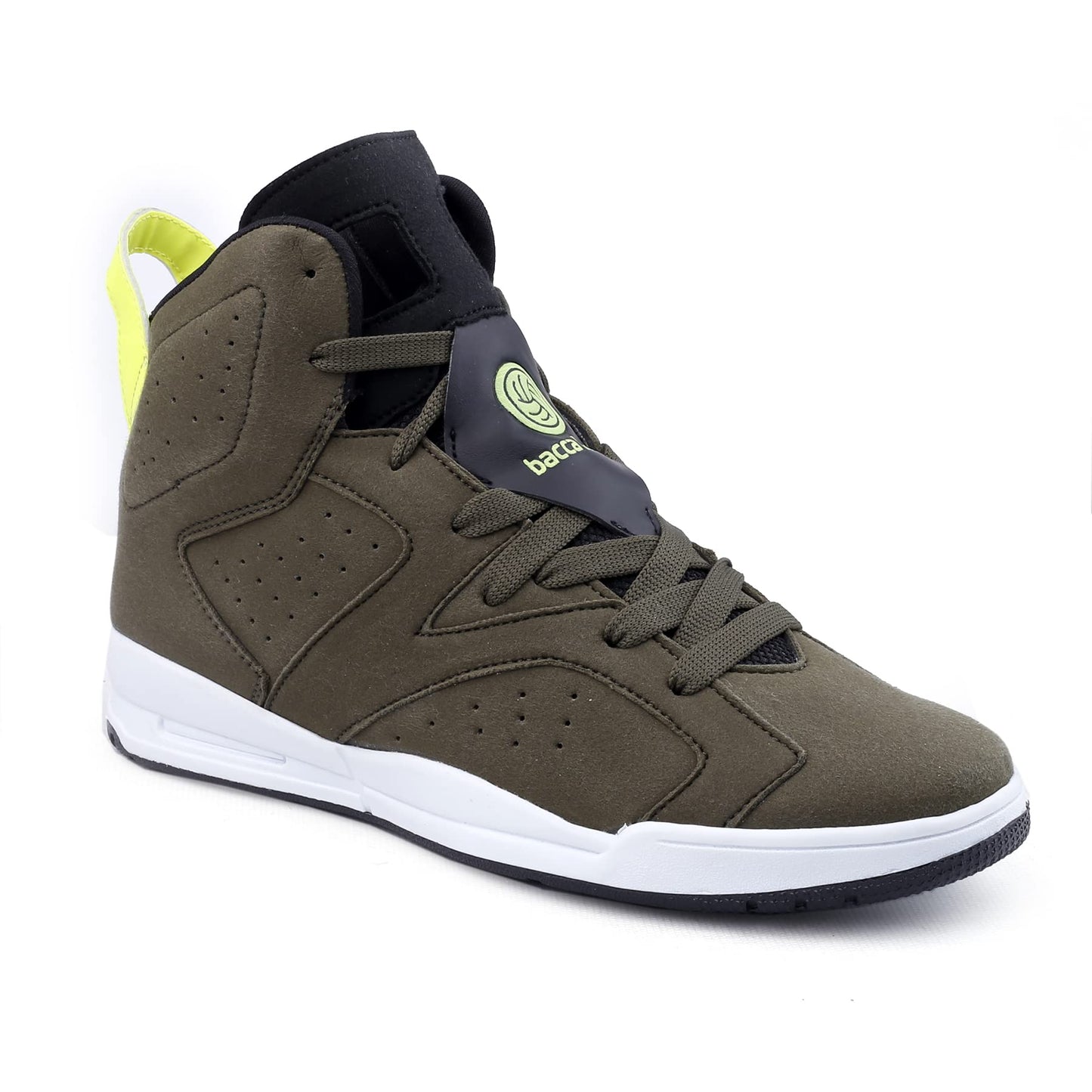 Bacca Bucci® Demon High-top Casual Shoe with Flat Outsole high Street Fashion Sneakers for Men- Olive, Size UK7