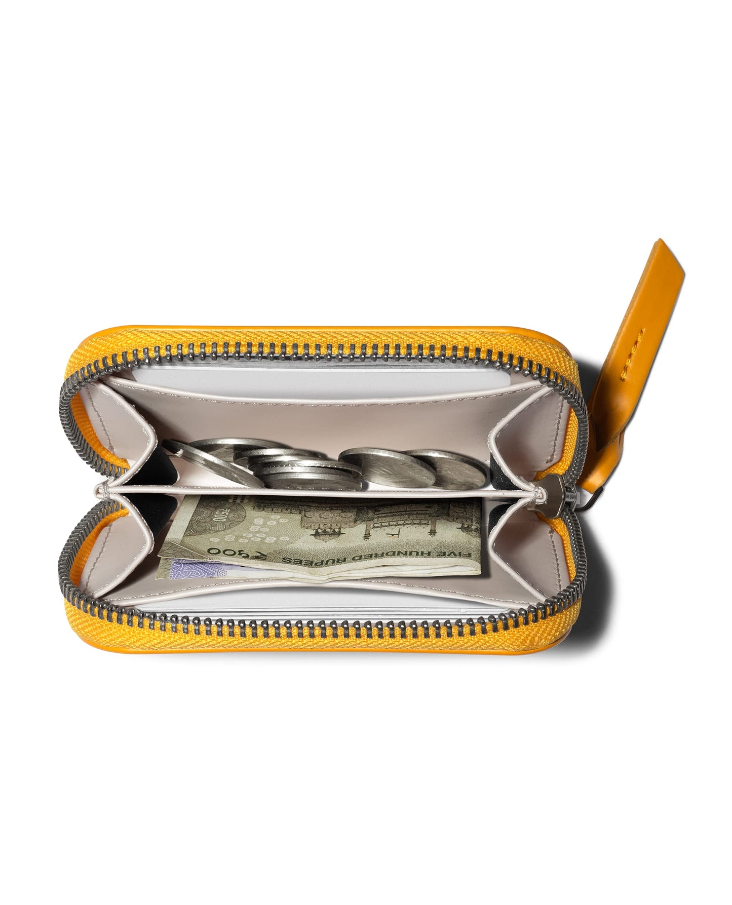 DailyObjects Chrome Yellow Zipper Slim Card & Coin Wallet | Made with Vegan Leather Material | Carefully Handcrafted | Coin Pocket