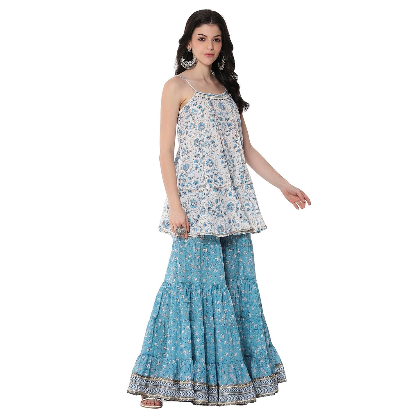 BIBA Women's Cotton Kurta, Bottom, Dupatta (SKDSTSAG10910SS25PNK_Blue