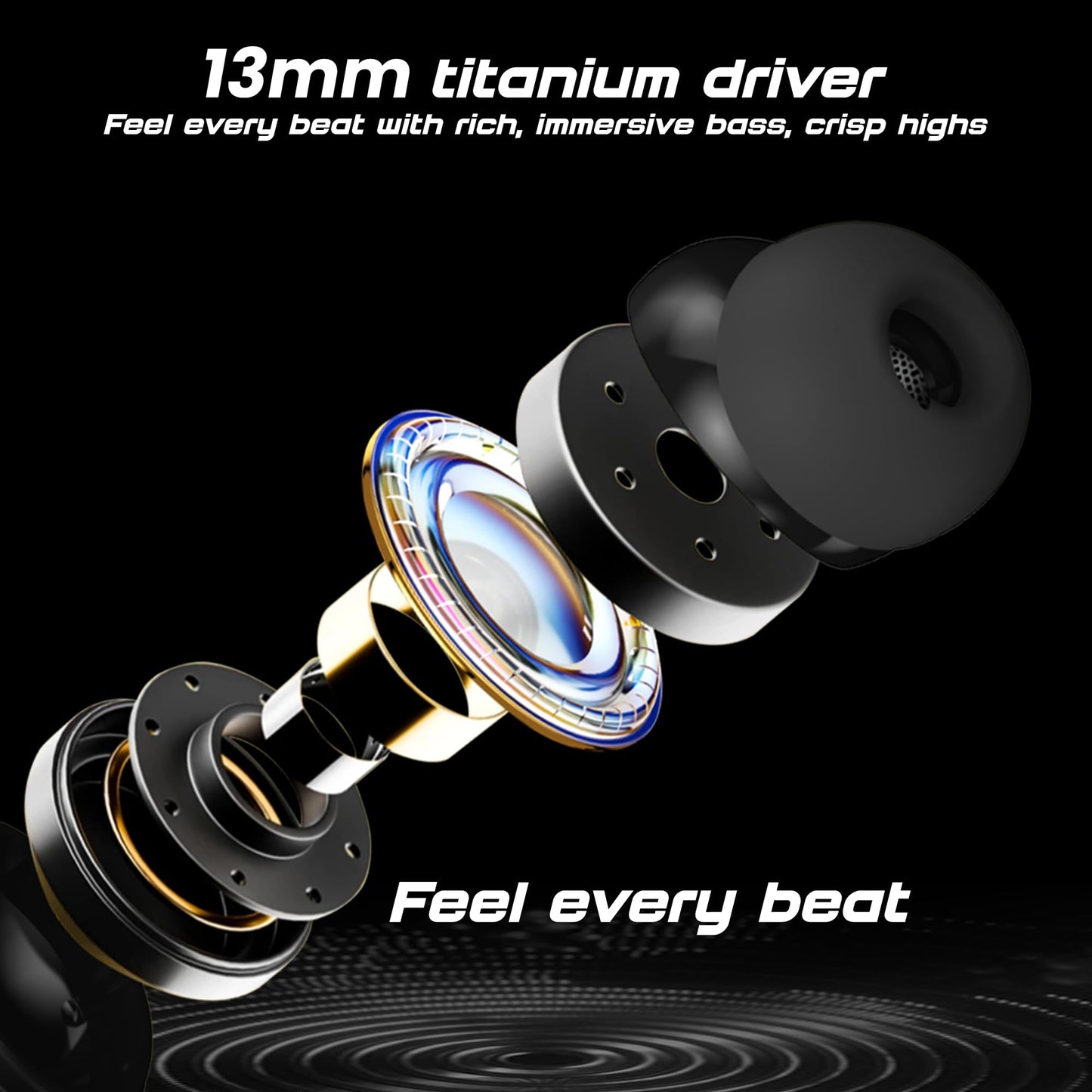 truke New Launch Crystal Bass True Wireless in Ear Earbuds with 13mm Drivers, 70H Playtime Fast Charge, Made in India, HiFi Sound TWS, 40ms Low Latency, 4Mics ENC, BT 5.4 (Matte Black)